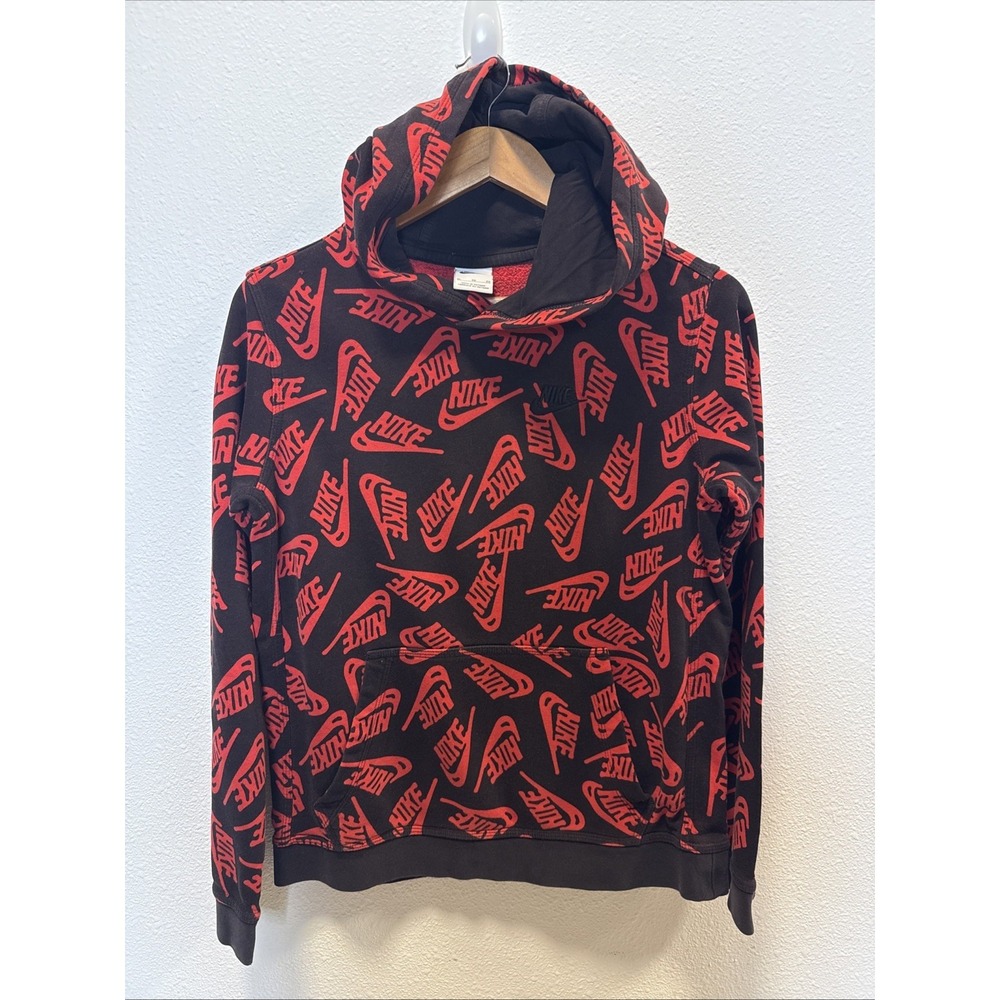 Youth Nike All‎ Over Logo Black And Red Hoodie Size XL